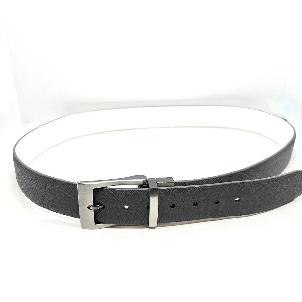 GREG NORMAN BELT Mens 36 Genuine Leather Gray Reversible White Shark Logo